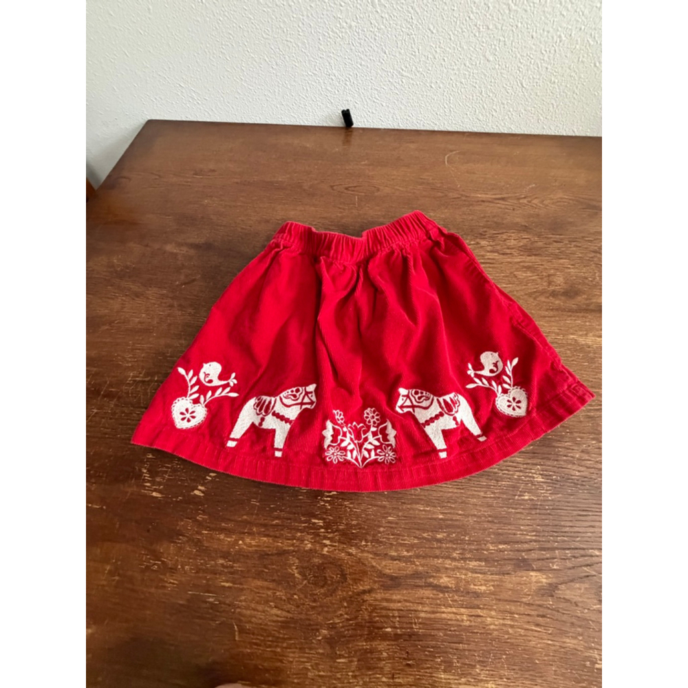 Hanna Andersson Red Corduroy Skirt 110 Nordic Horse Folk Art Elastic Waist - Picture 6 of 6